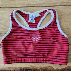 Vintage‎ 90's Olympic Games Striped Sports Bra Red Blue USA JCpenny Size M